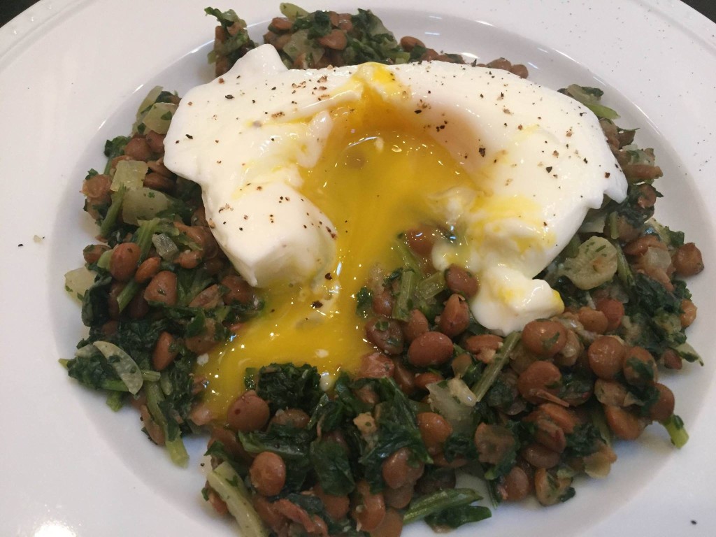 Kale and Lentils with Poached Egg